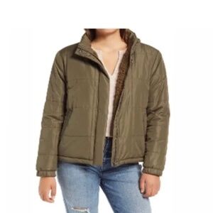 Thread and Supply Sherpa Lined Quilted Puffer Jacket, Green, Sz Small